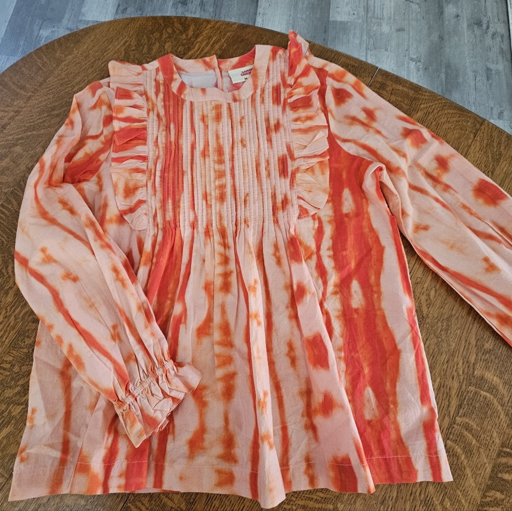 Anthropologie Orange Tie-Dye Ruffle Blouse Sz Medium Samant Chauhan